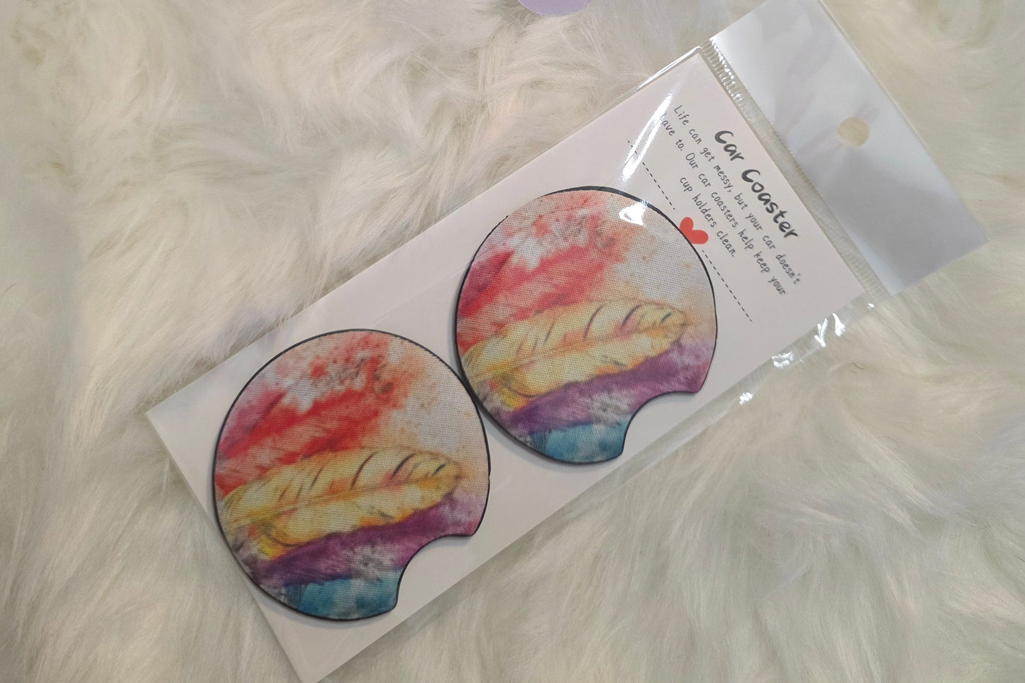 Colorful Feather Car Coasters – Set of 2