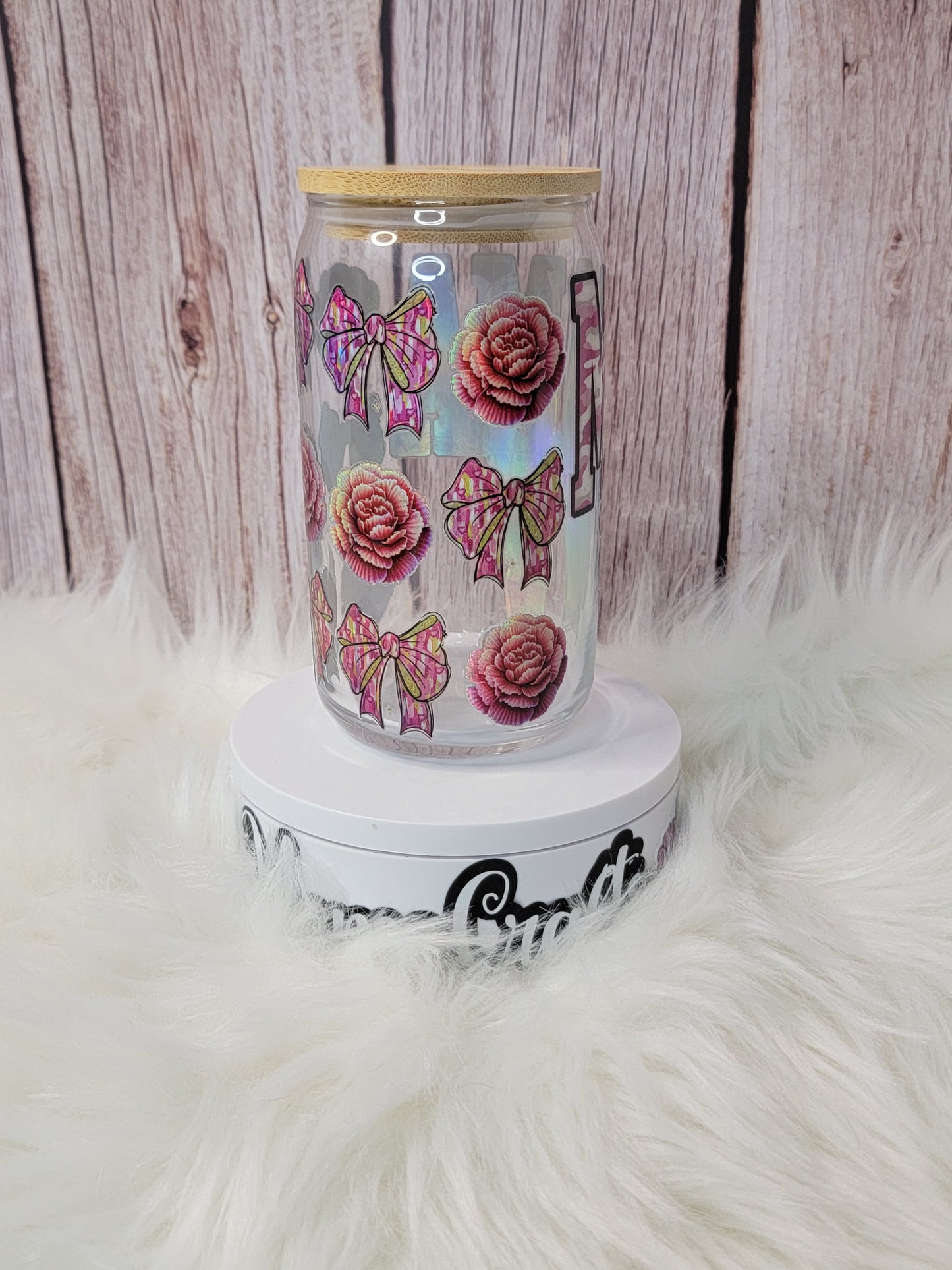 Mama holographic glass can 16 oz | perfect gift |