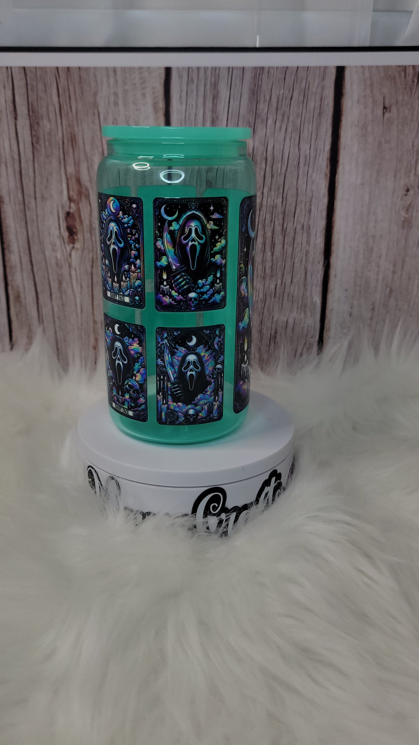 Ghostface light green glass can 16 oz | perfect gift | Halloween gift