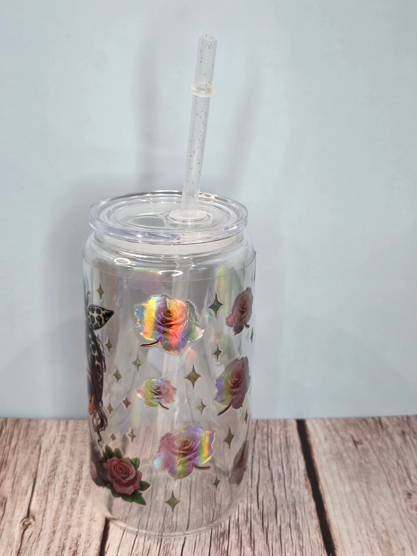 Glass Can Chicana Holographic design 16 oz