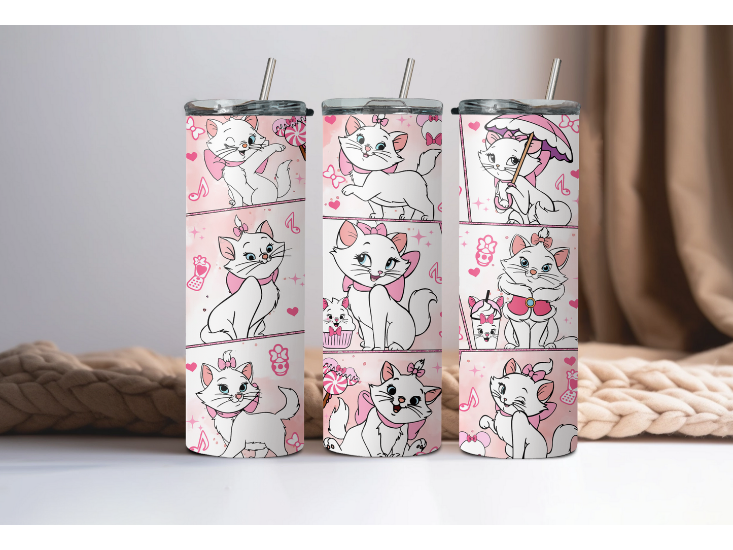 Adorable Pink Cat | Personalized Gift | perfect for gift | 20 oz skinny tumbler |