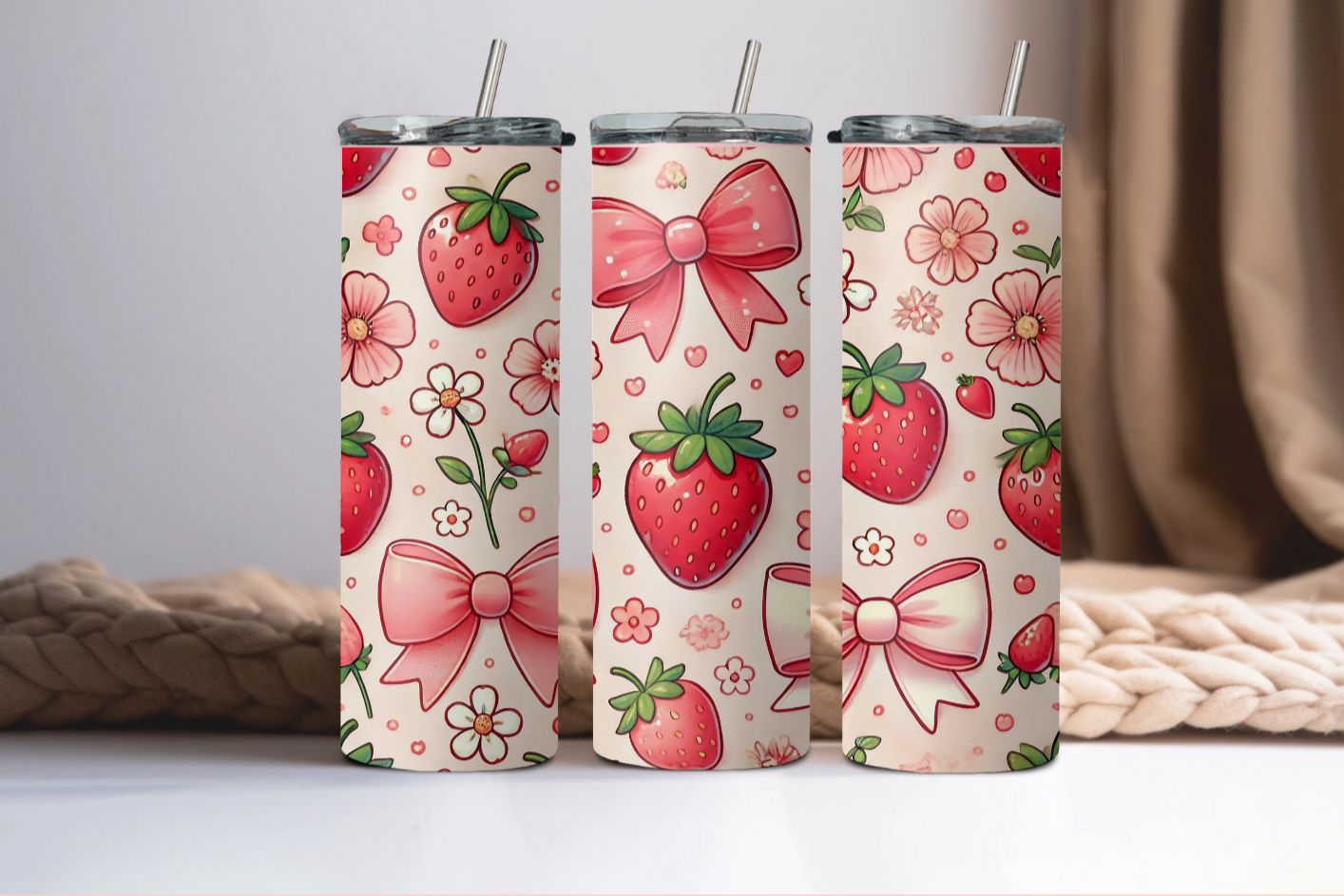 Strawberry and Bows Skinny Tumbler 20OZ