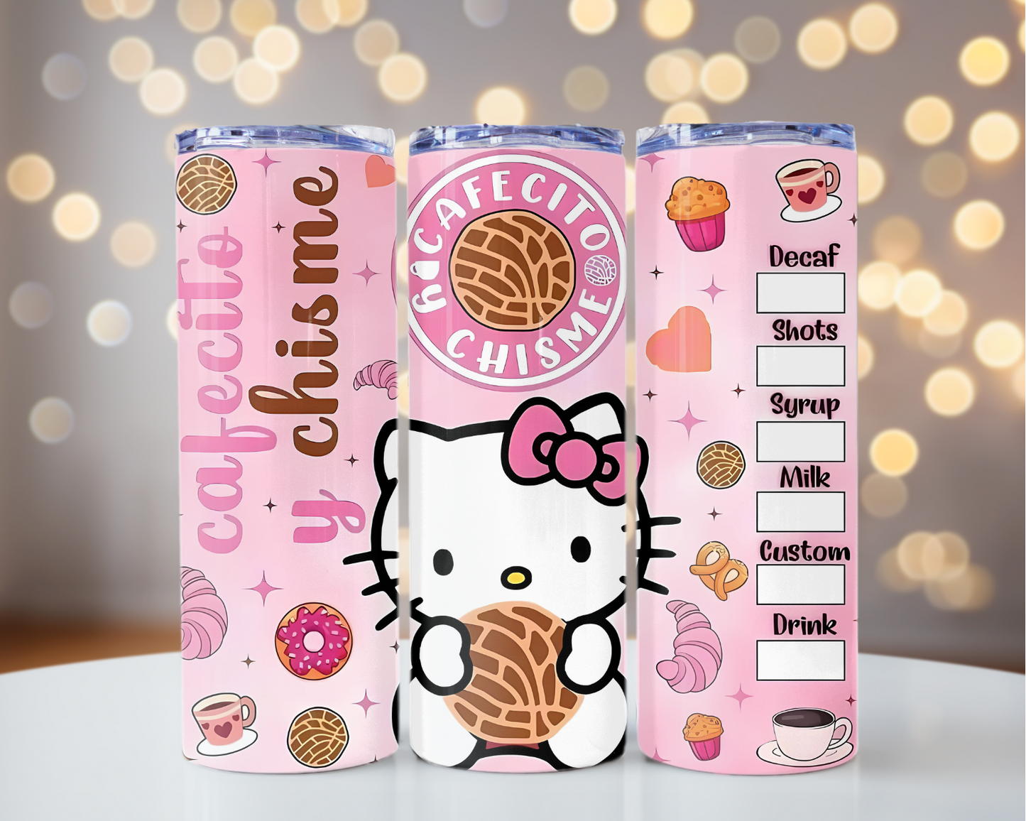 Kitty Cafecito y Chisme Skinny Tumbler 20 OZ