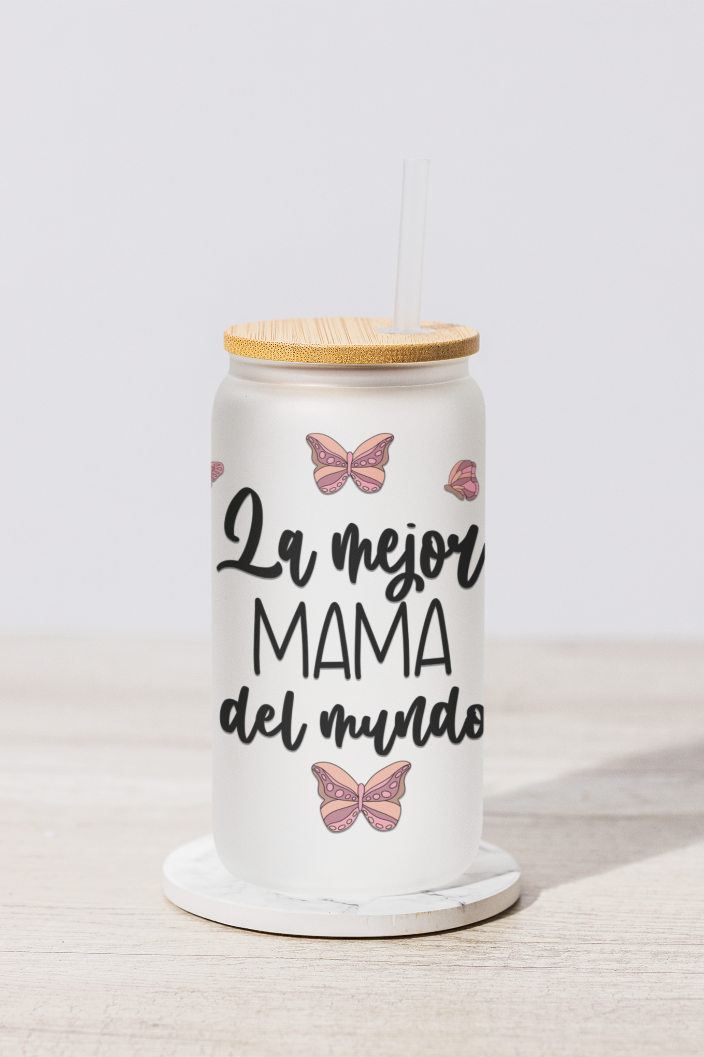 La Mejor Madre del Mundo Frosted Glass Can – 18 oz | Modern & Stylish Drinkware
