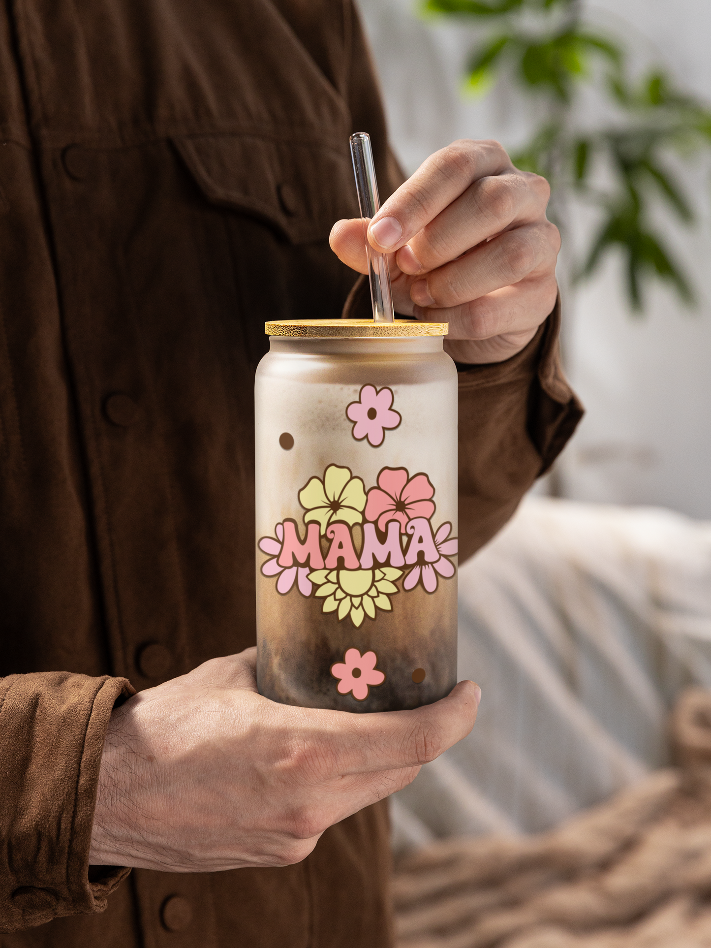 "MAMA" Frosted Glass Can – 18 oz| personalized Gift