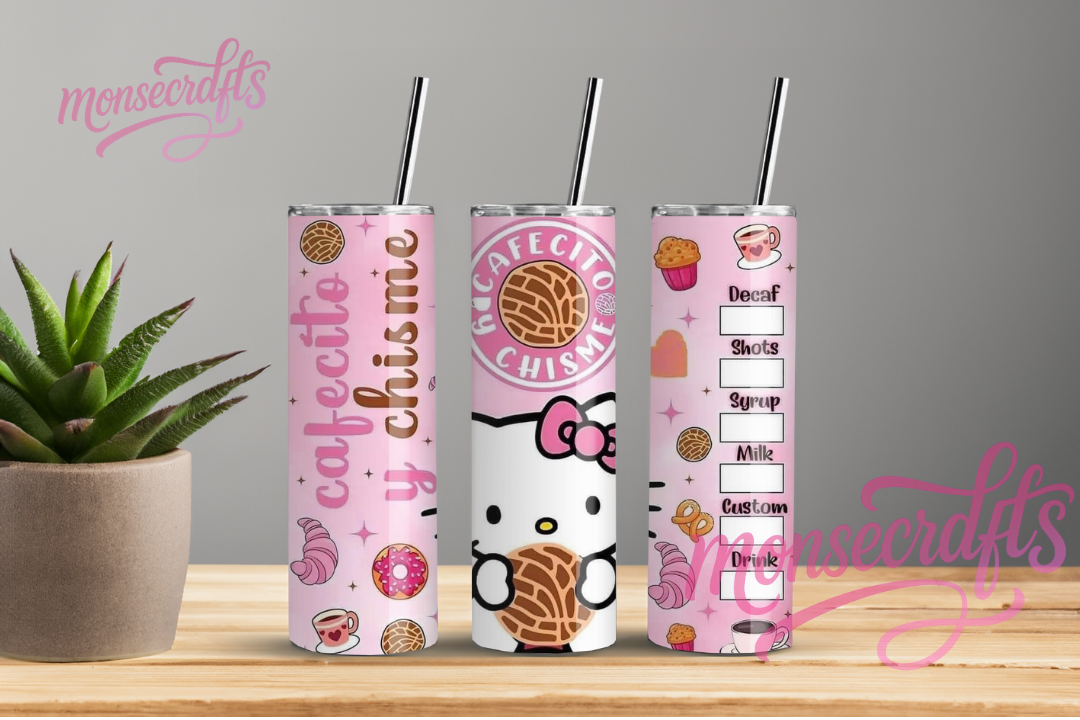 Kitty Cafecito y Chisme Skinny Tumbler 20 OZ