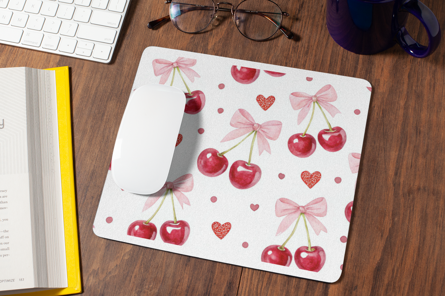 Beautiful Cherry Personalized Mouse Pad – Perfect for Home Office or Gift |  Add Your Text or Design – 24x20 cm