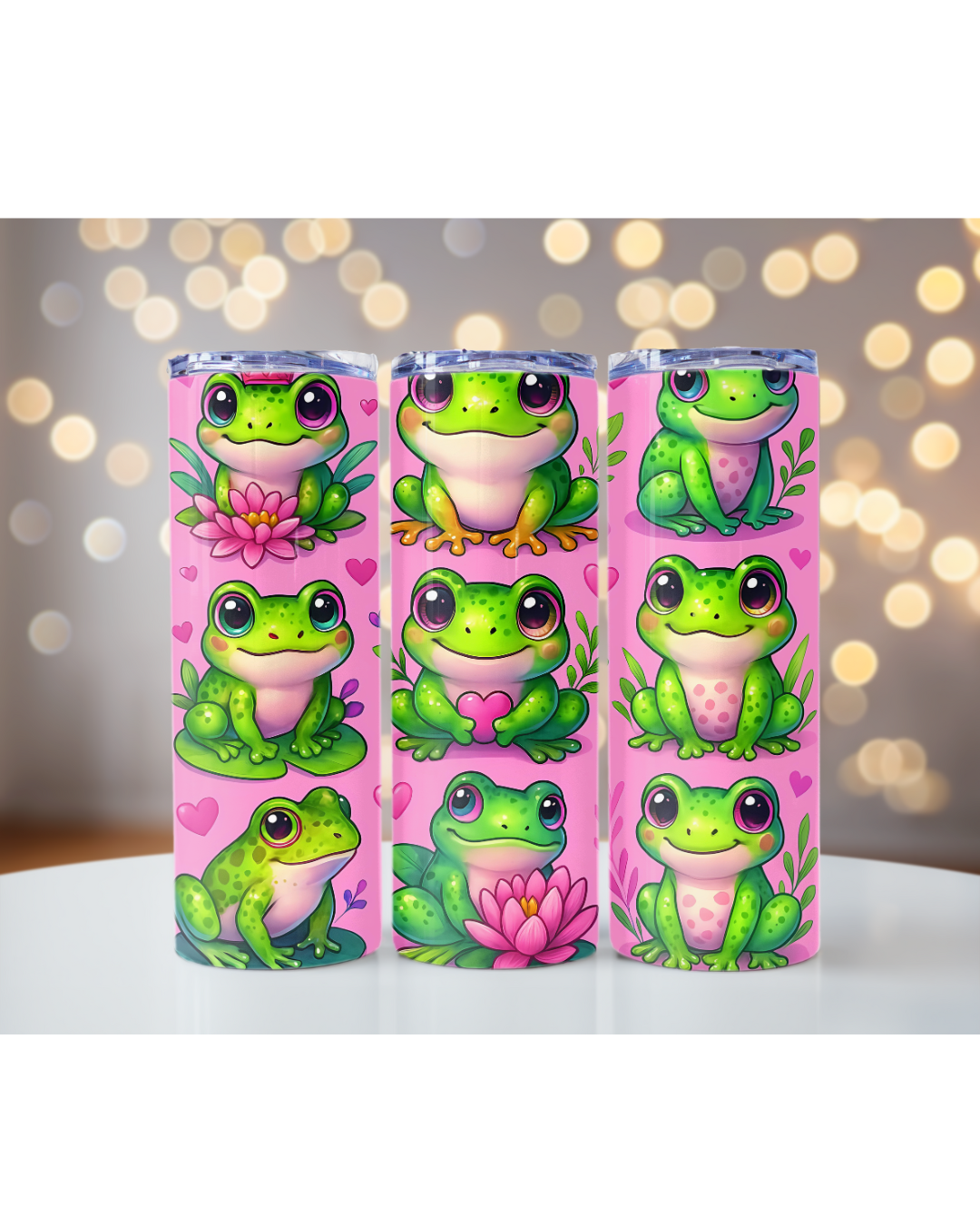 Beautiful Frog Tumbler | Pink Bockground | Personalized Gift | Perfect Gift | 20 oz skinny tumbler