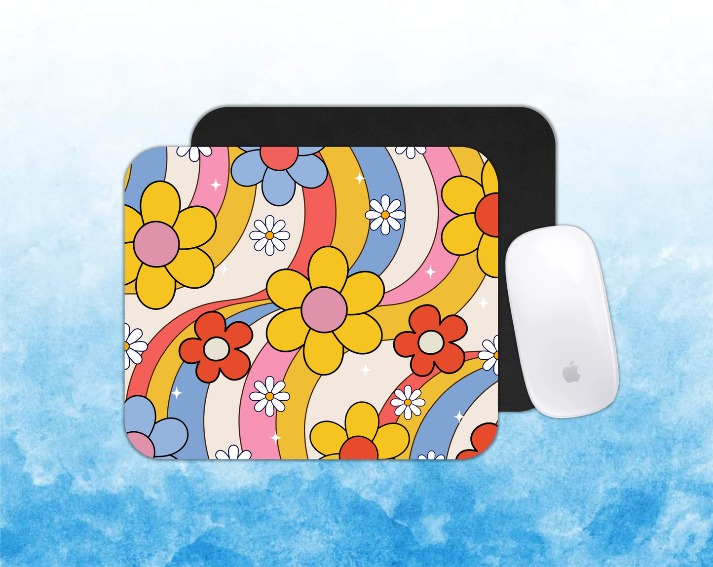 Flowers Waves Personalized Mouse Pad – Perfect for Home Office or Gift |  Add Your Text or Design – 24x20 cm