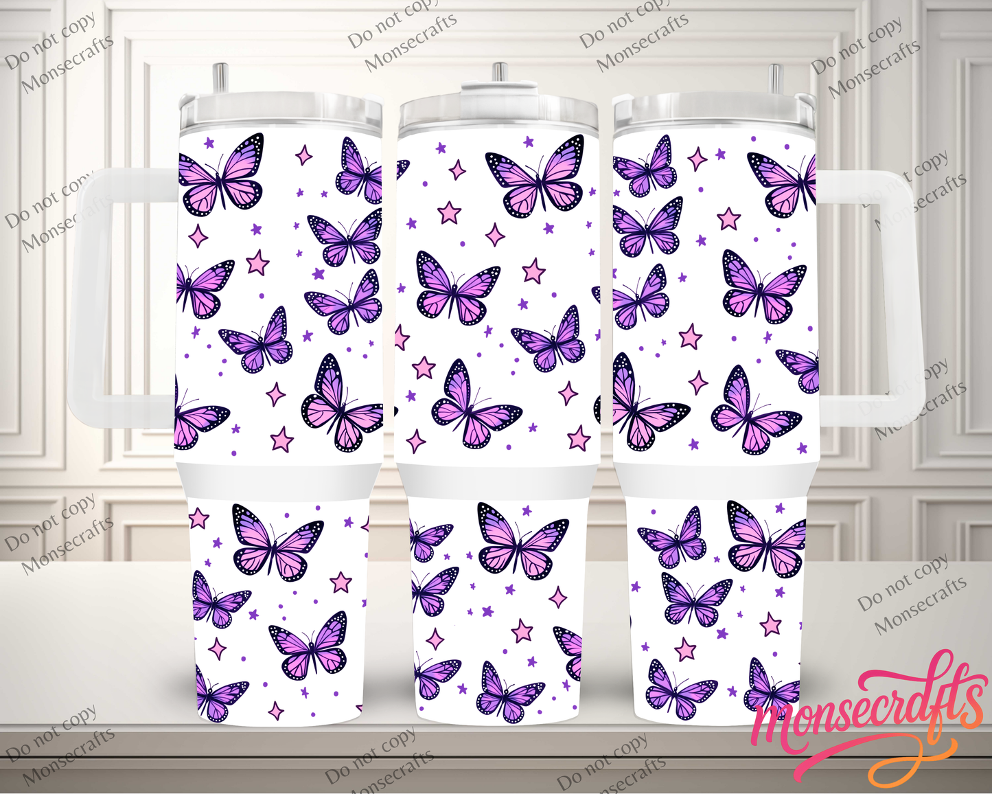 Butterflies Handle 40 oz personalized tumbler