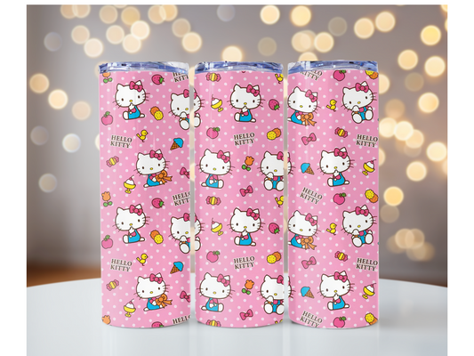 Cute Kitty Tumbler – 20 oz Skinny Tumbler | Perfect For Gift | Cute Pink Kitty | Personalized Gift | 20 oz | skinny tumbler