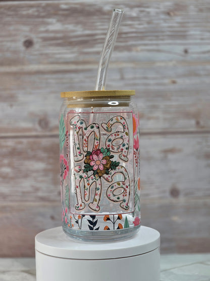 MAMA 16 oz Frosted Glass Can – Mother’s Day Edition | With Bamboo Lid & Glass Straw