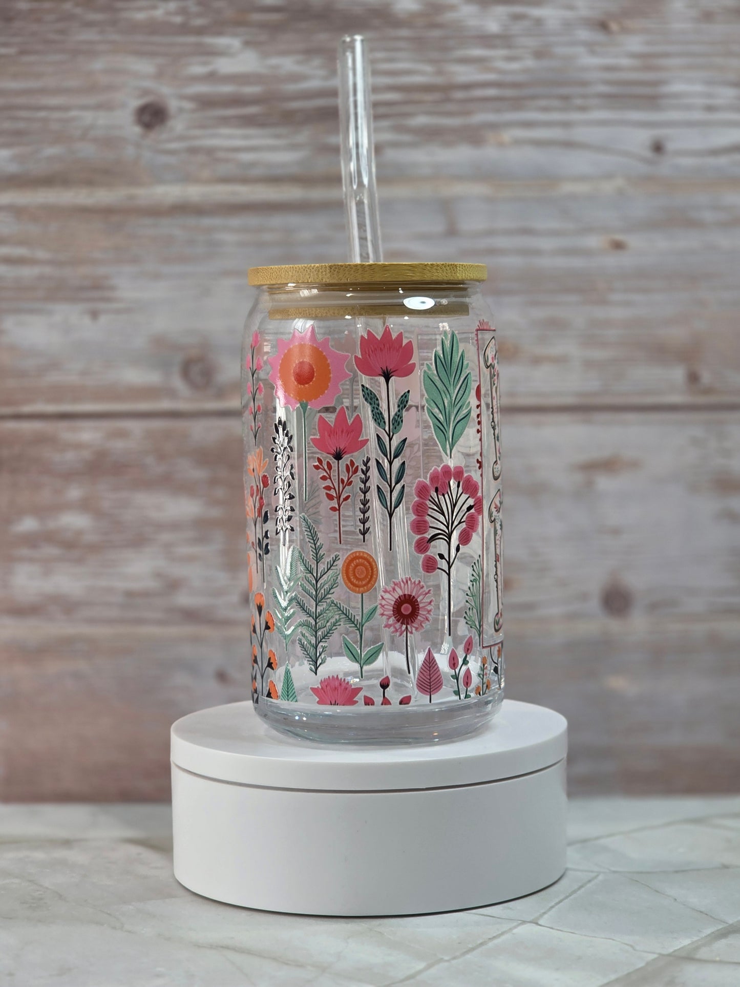 MAMA 16 oz Frosted Glass Can – Mother’s Day Edition | With Bamboo Lid & Glass Straw