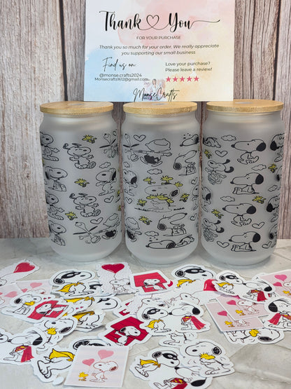 Snoopy glass can frosted 18 oz