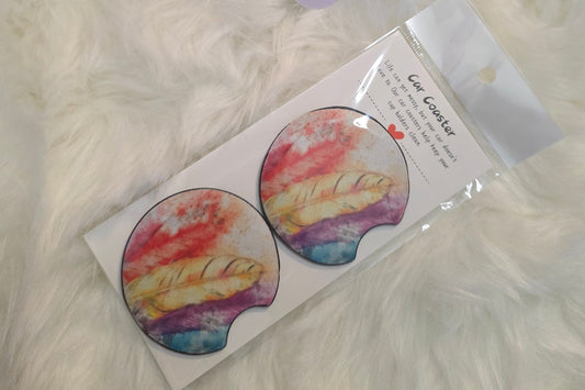 Colorful Feather Car Coasters – Set of 2