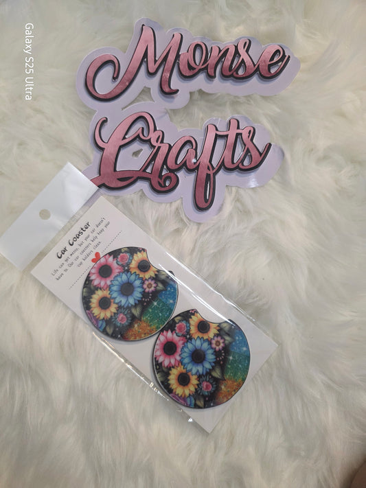 Colorful sunflower Car Coasters – Set of 2