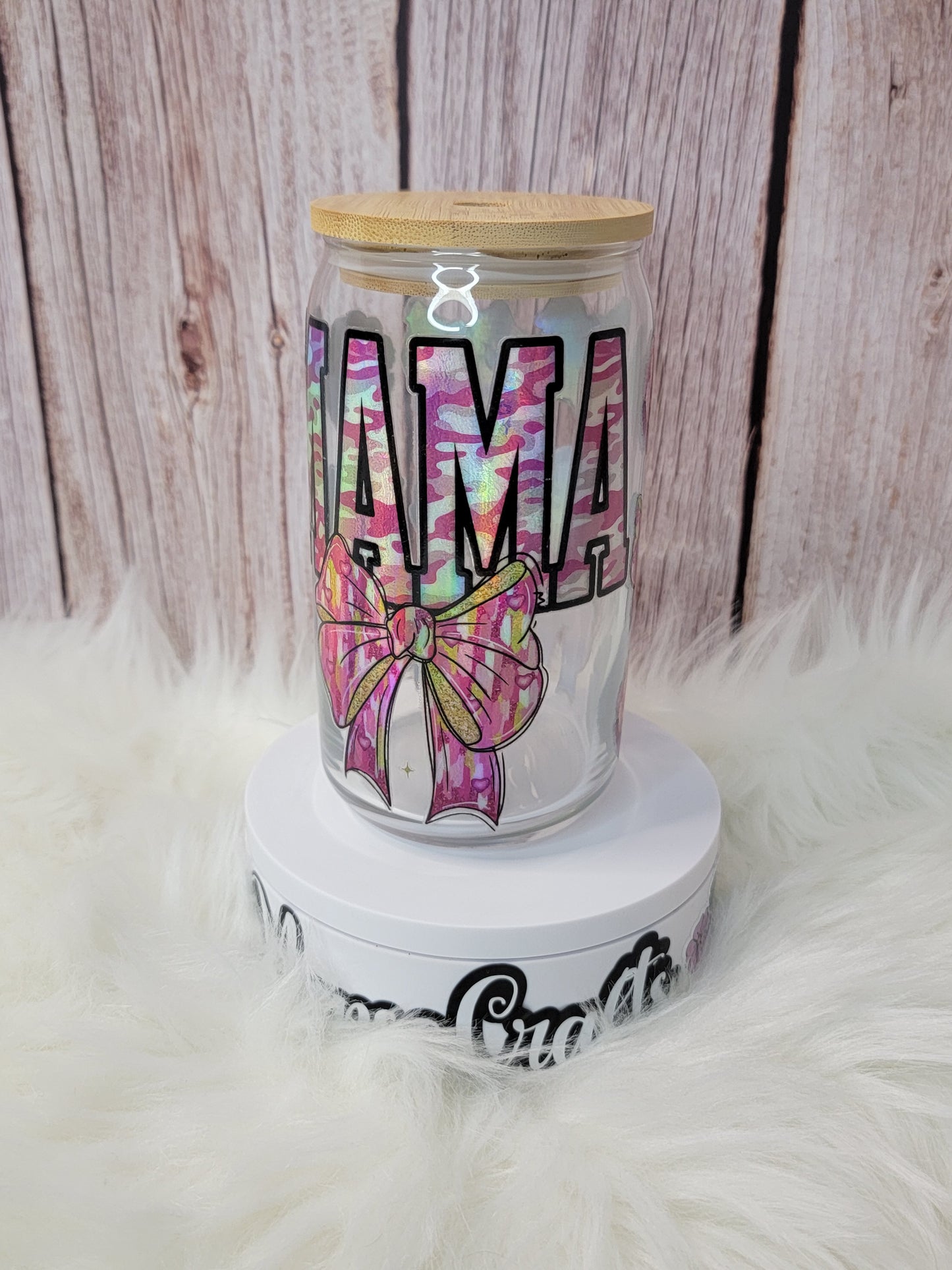 Mama holographic glass can 16 oz | perfect gift |