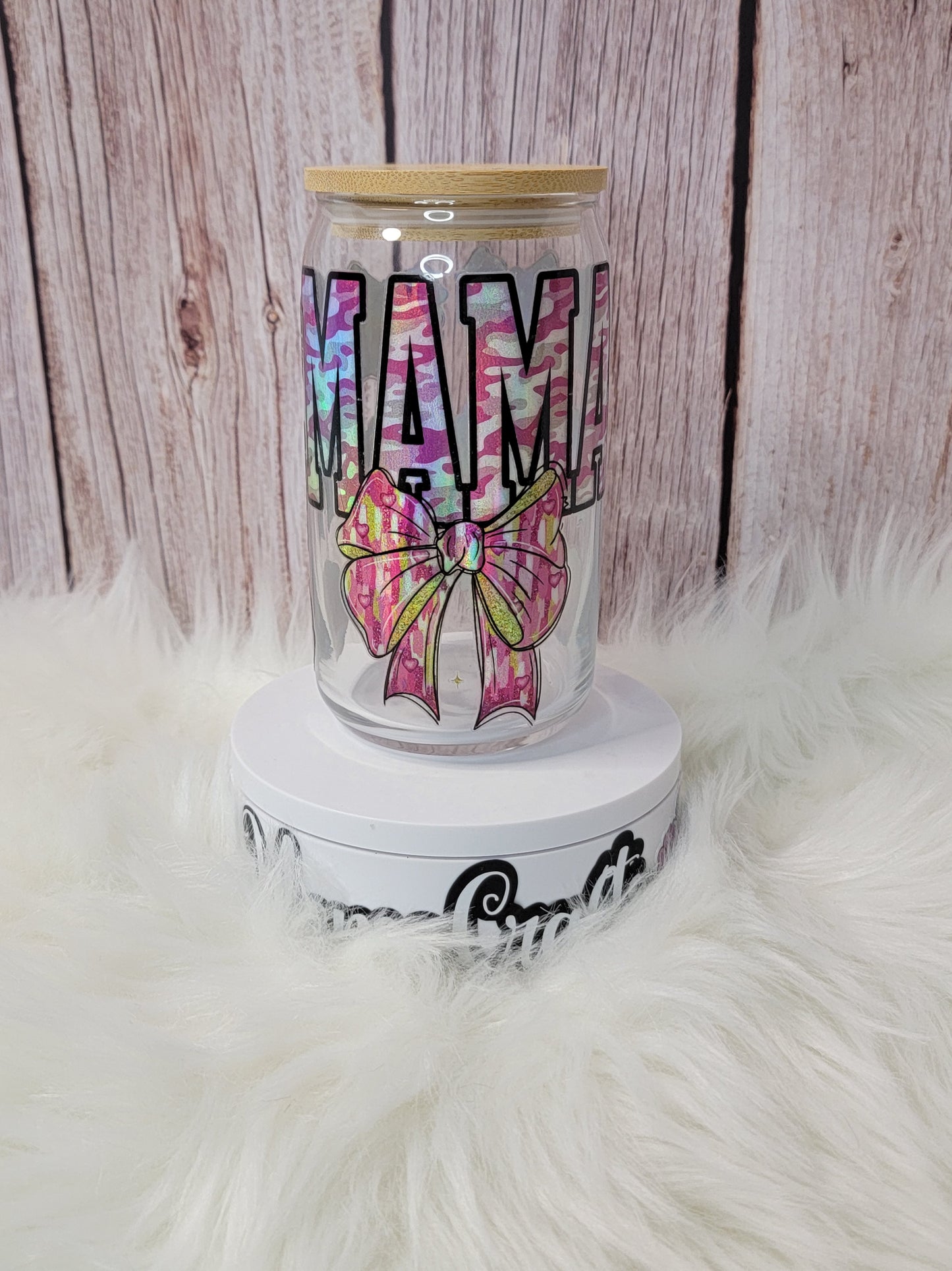 Mama holographic glass can 16 oz | perfect gift |
