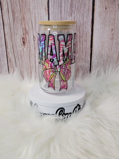 Mama holographic glass can 16 oz | perfect gift |