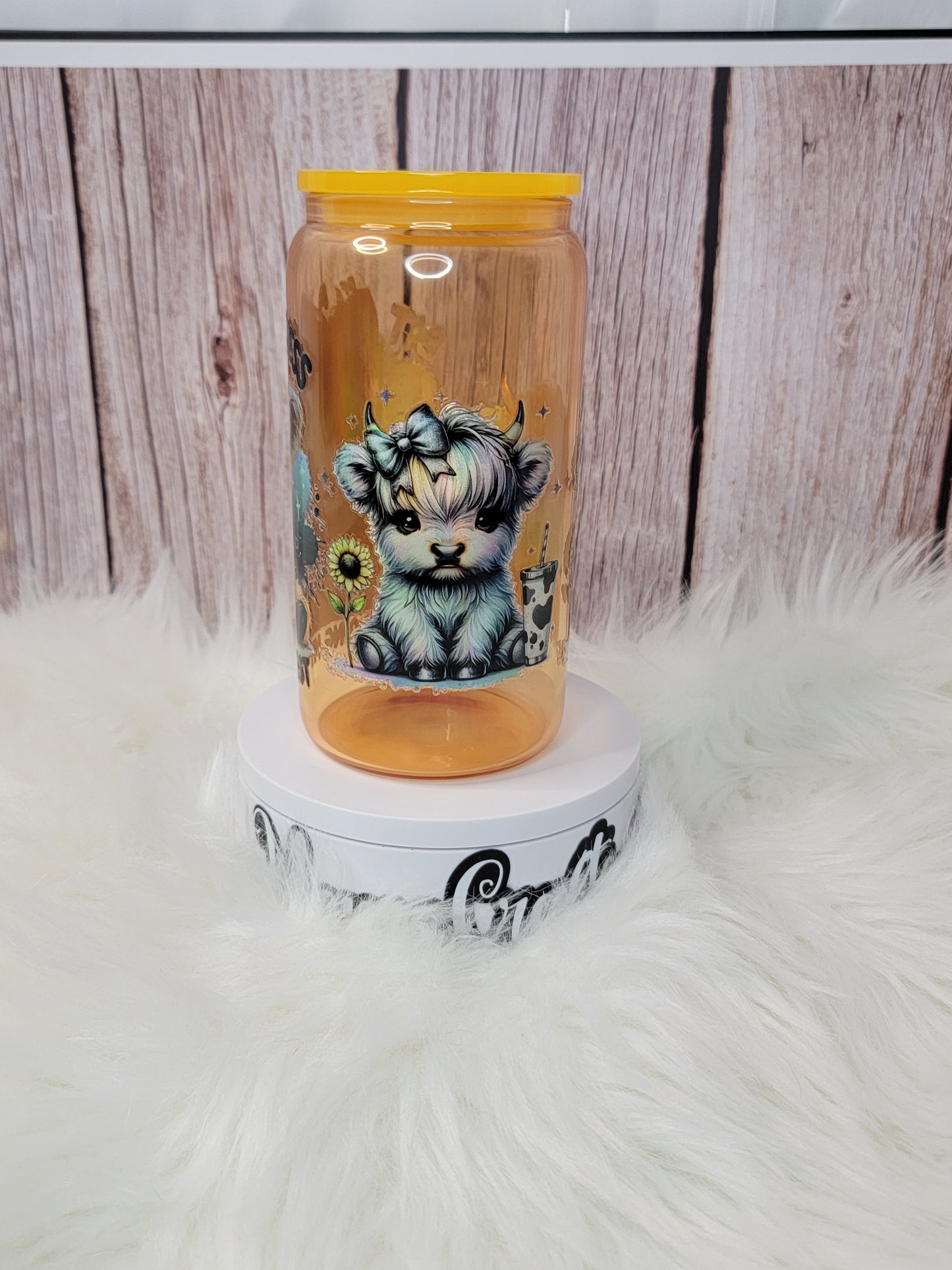 Cow Holographic glass can 16 oz | perfect for gift | holographic desing