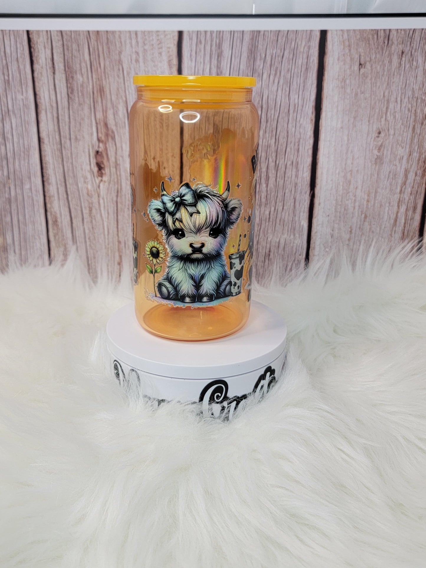 Cow Holographic glass can 16 oz | perfect for gift | holographic desing