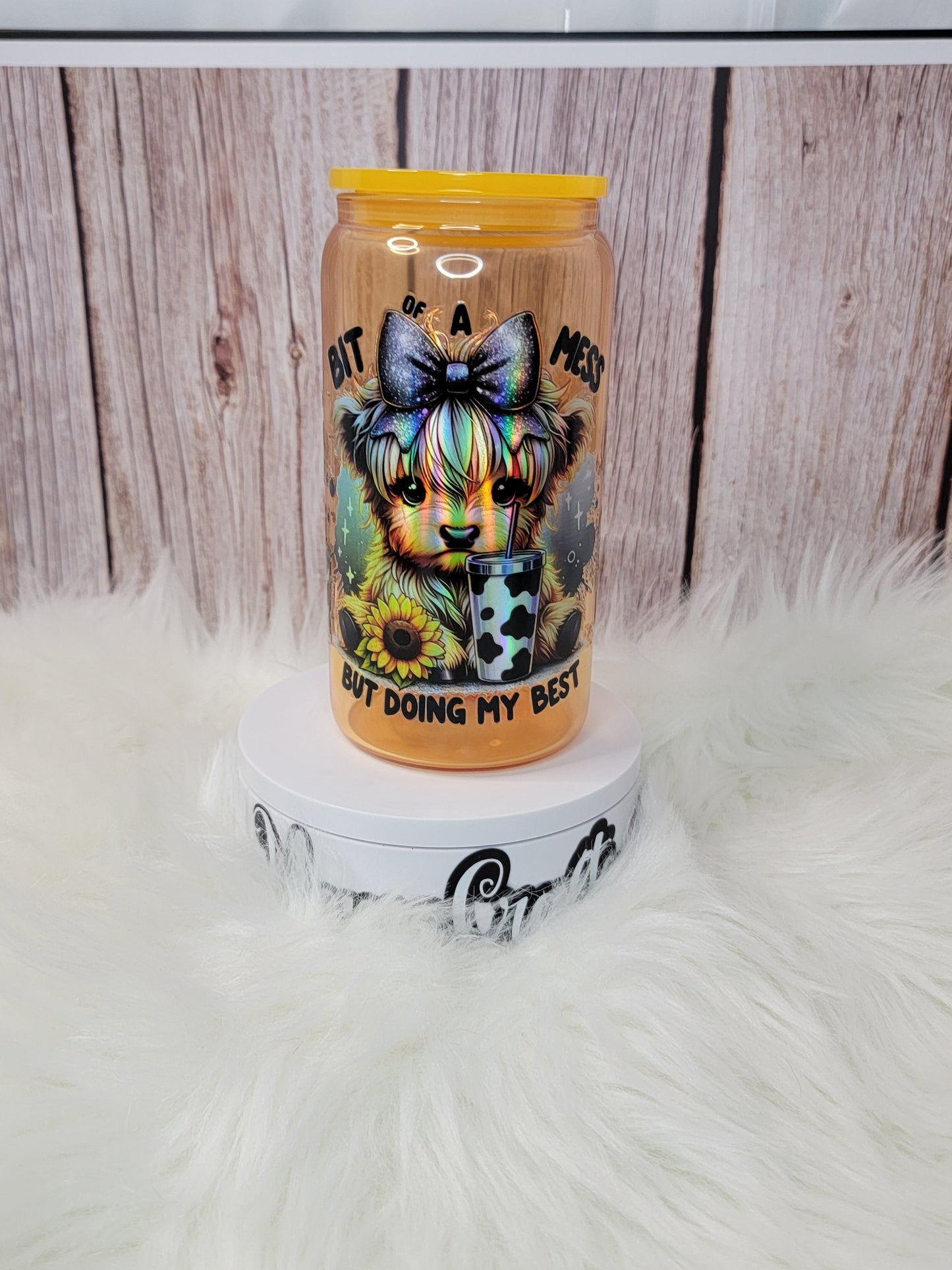 Cow Holographic glass can 16 oz | perfect for gift | holographic desing