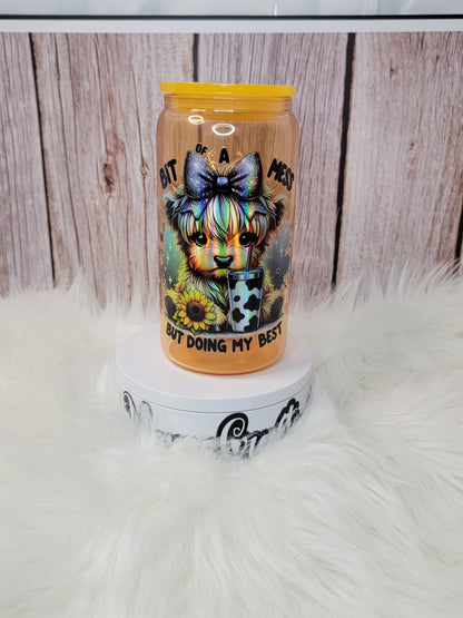 Cow Holographic glass can 16 oz | perfect for gift | holographic desing