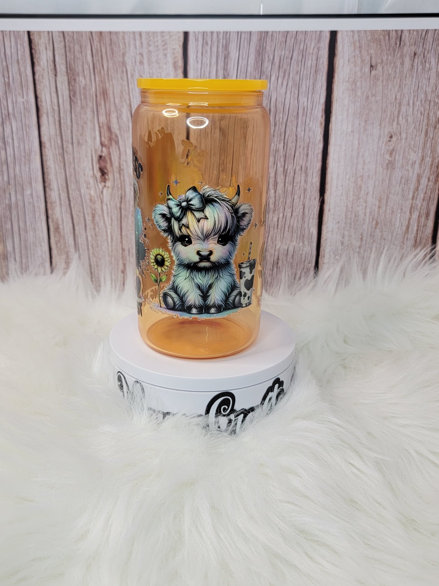 Cow Holographic glass can 16 oz | perfect for gift | holographic desing