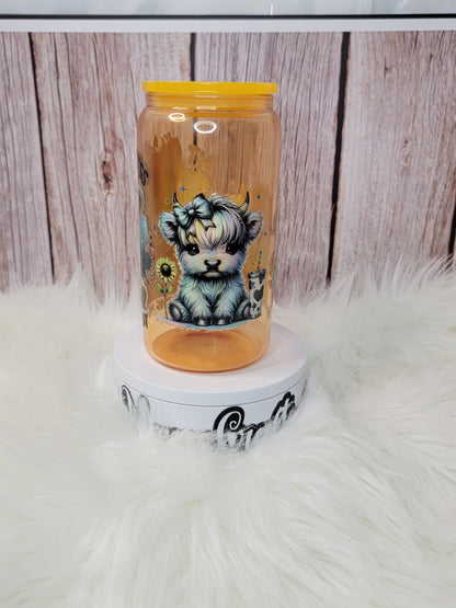 Cow Holographic glass can 16 oz | perfect for gift | holographic desing