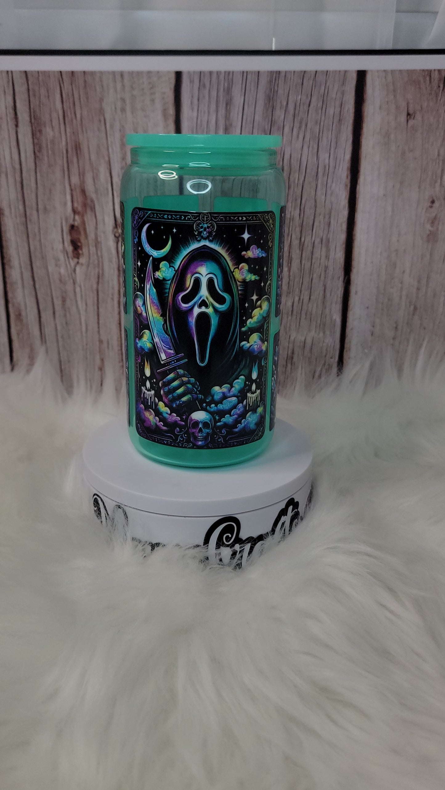 Ghostface light green glass can 16 oz | perfect gift | Halloween gift