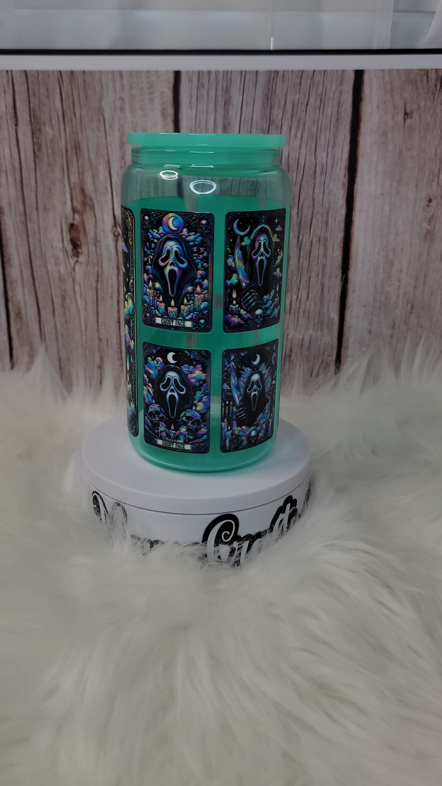 Ghostface light green glass can 16 oz | perfect gift | Halloween gift