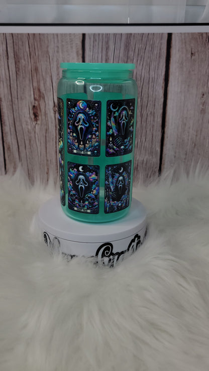 Ghostface light green glass can 16 oz | perfect gift | Halloween gift