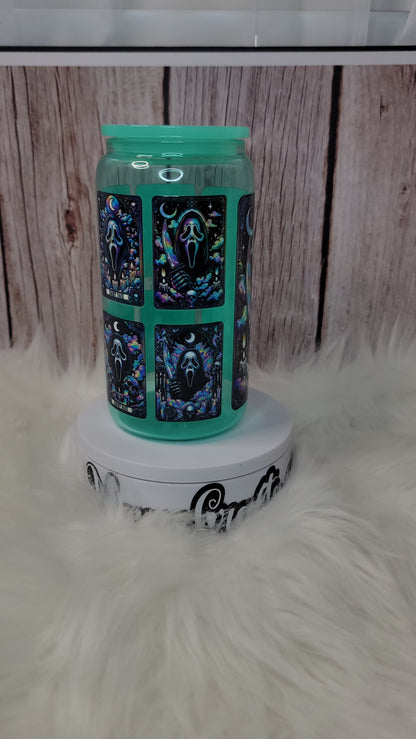 Ghostface light green glass can 16 oz | perfect gift | Halloween gift