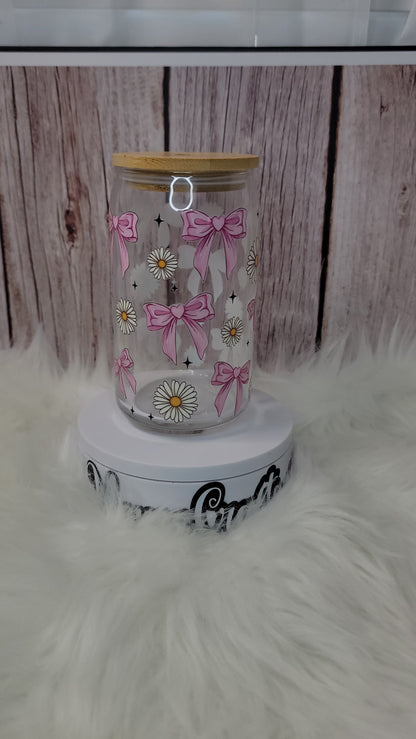 Coquette bows and flowers glass can 16 Oz | personalized | perfect gift.
