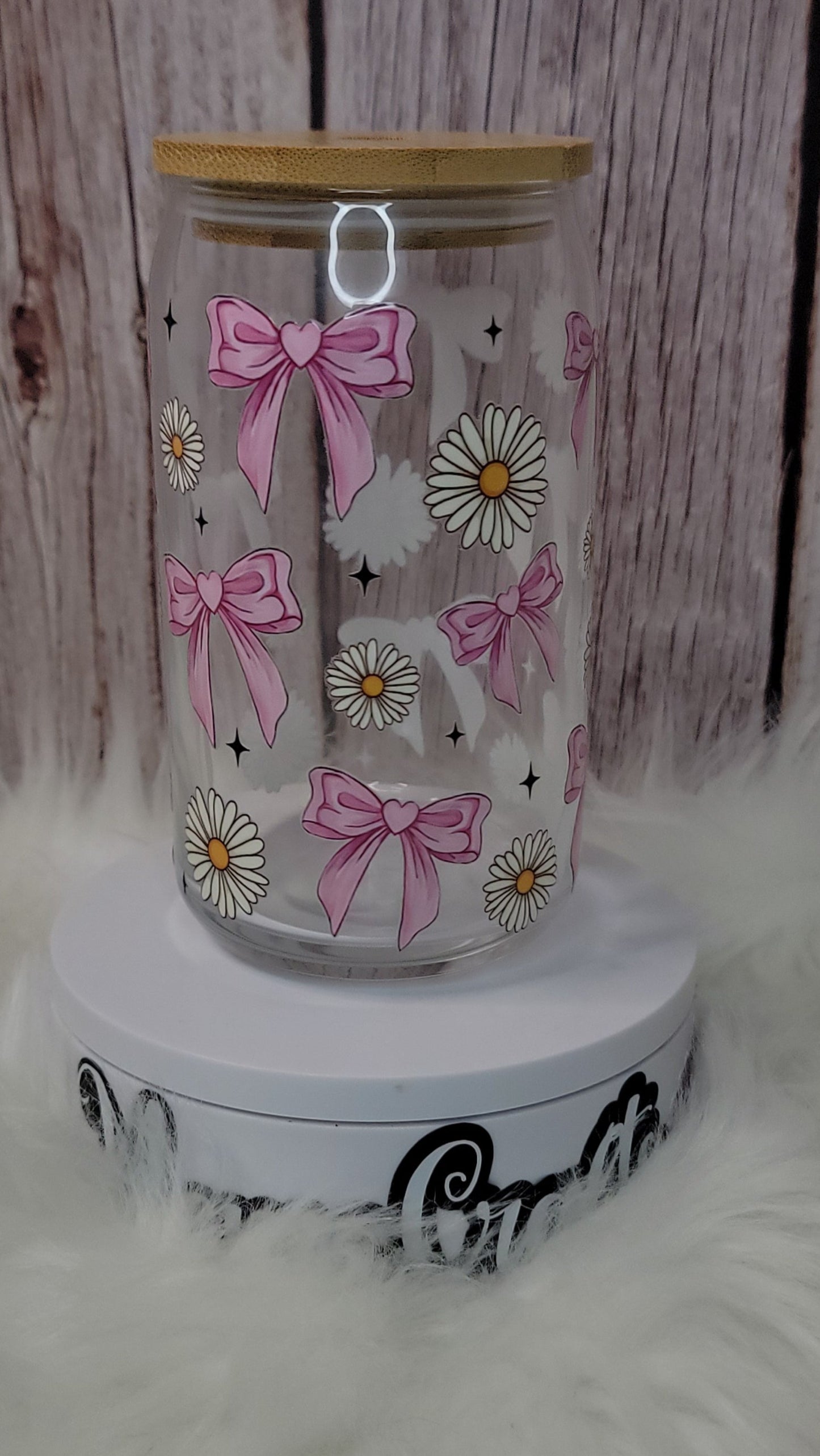 Coquette bows and flowers glass can 16 Oz | personalized | perfect gift.