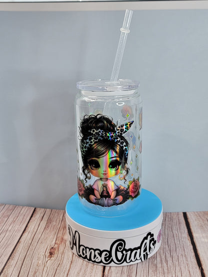 Glass Can Chicana Holographic design 16 oz