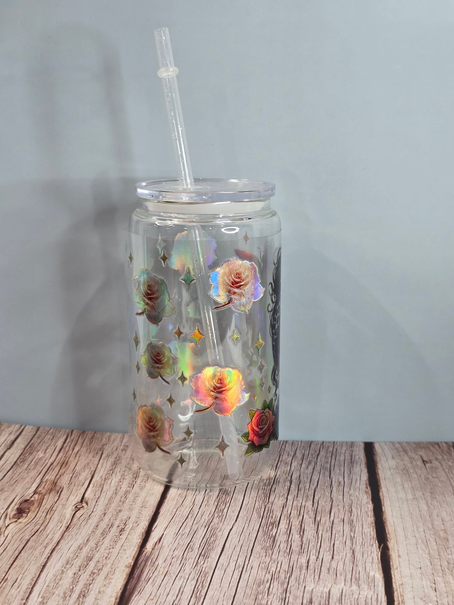 Glass Can Chicana Holographic design 16 oz