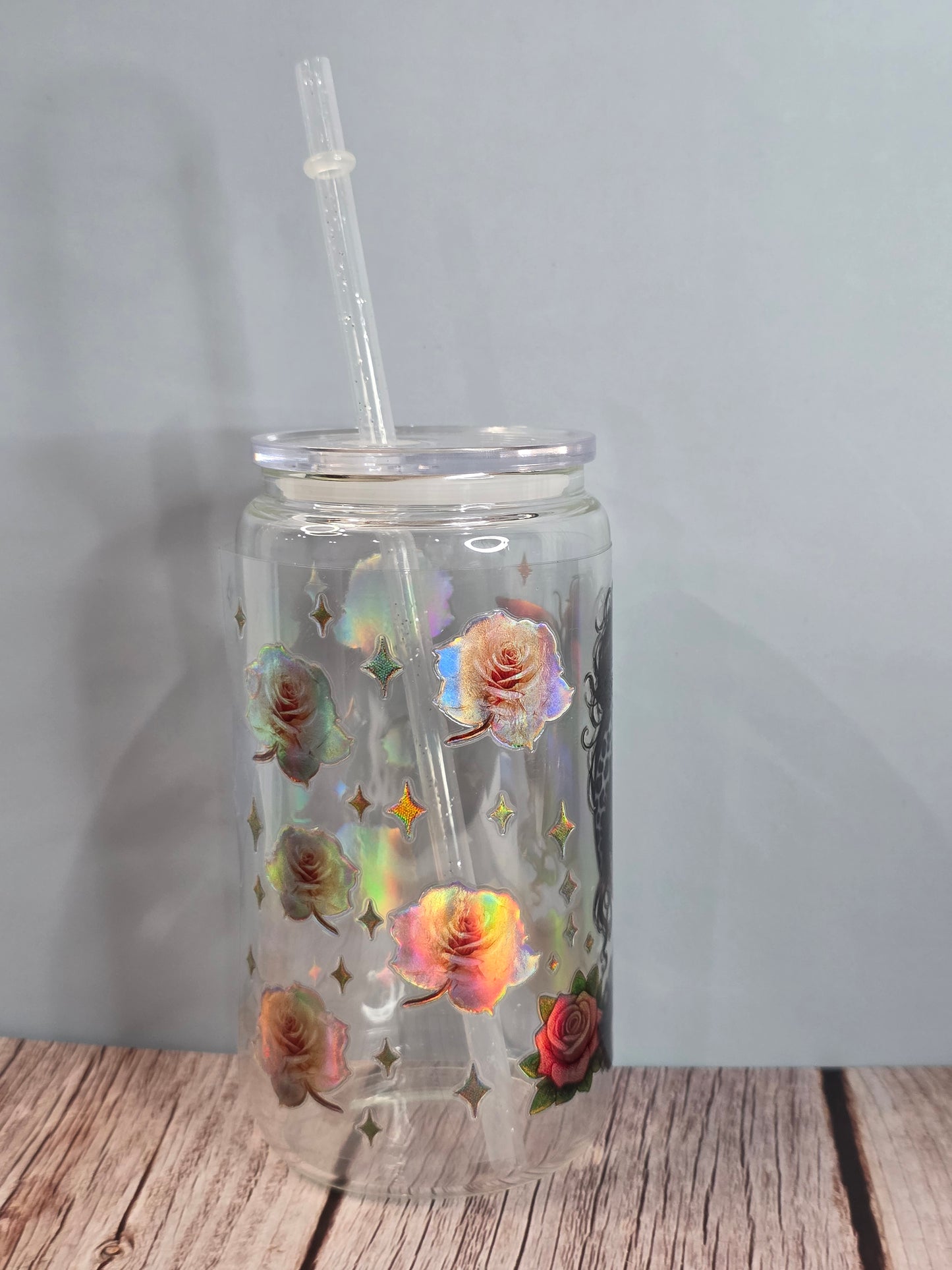 Glass Can Chicana Holographic design 16 oz