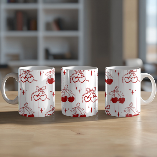Coquette cherry hearts personalized 11 oz 15 oz
