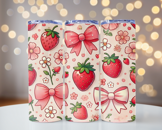 Strawberry and Bows Skinny Tumbler 20OZ