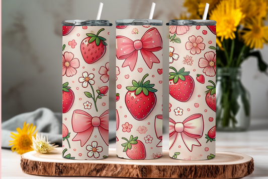 Strawberry and Bows Skinny Tumbler 20OZ