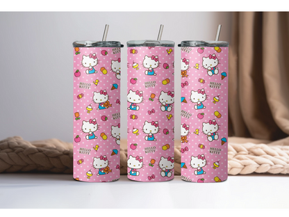 Cute Kitty Tumbler – 20 oz Skinny Tumbler | Perfect For Gift | Cute Pink Kitty | Personalized Gift | 20 oz | skinny tumbler