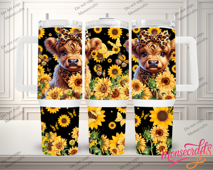 Highland Cow Sunflower Handle 40 Oz