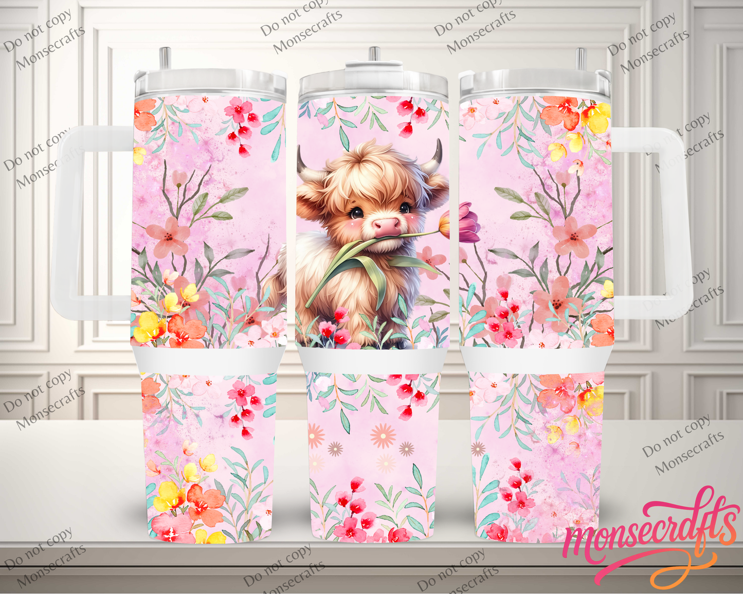 Highland Cow Pink Handle 40 OZ