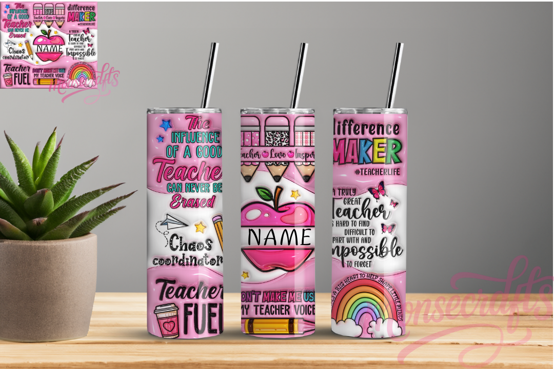 Teacher Tumbler | Skinny Tumbler 20 oz | Pink Tumbler | Personalized Gift