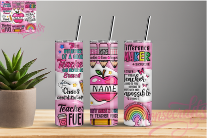 Teacher Tumbler | Skinny Tumbler 20 oz | Pink Tumbler | Personalized Gift