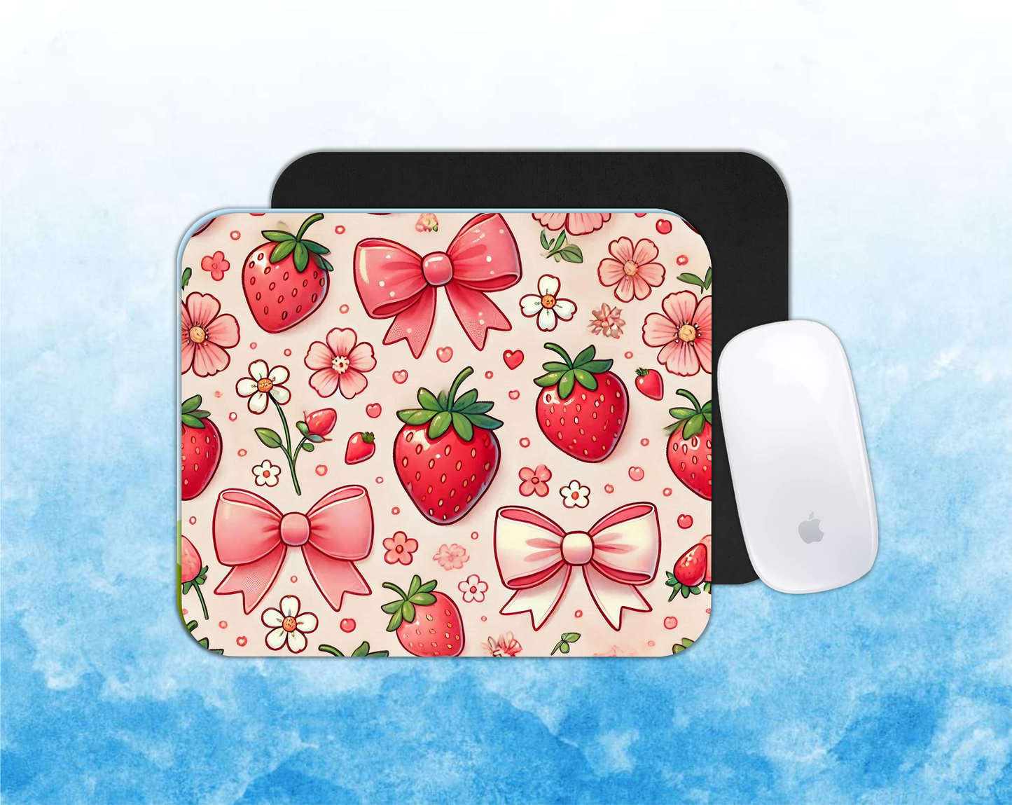 Strawberry and Bows Personalized Mouse Pad – Perfect for Home Office or Gift |  Add Your Text or Design – 24x20 cm