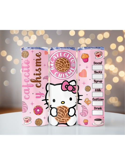Kitty Cafecito y Chisme Tumbler | Skinny Tumbler Personslisado | Perfect for Gift | Personalized Gift | 20 oz skinny tumbler