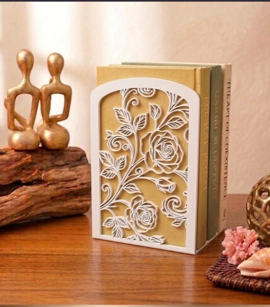 Floral Rose Bookend | 3D Printed Decorative Bookshelf Support