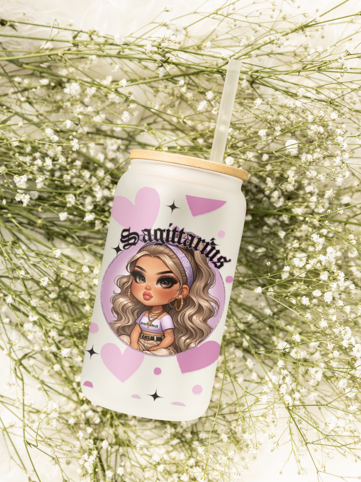 Glass Can Frosted 18 OZ (Zodiac Chicana)